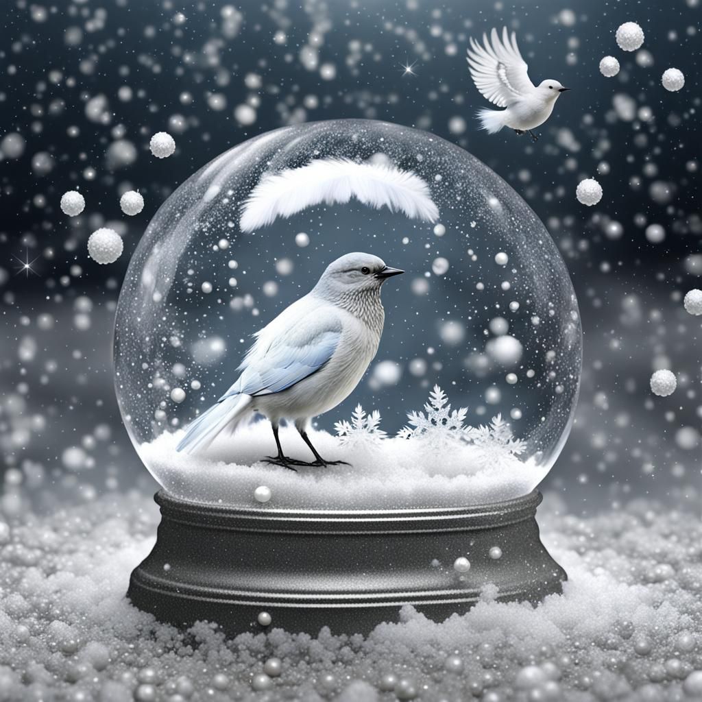 Glittering Snow Globe Bird in Cosmic Fantasy