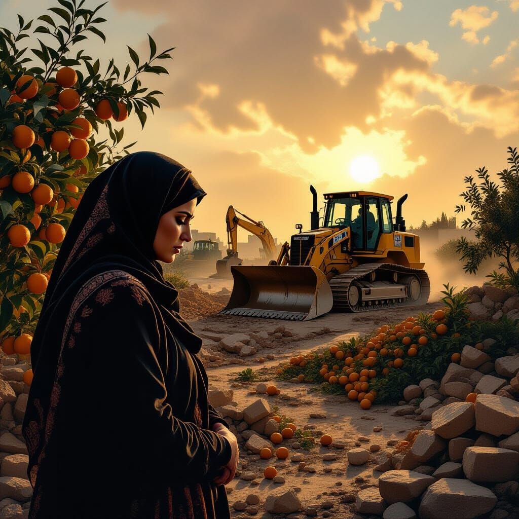 Palestinian Woman Mourns Destroyed Orange Orchard
