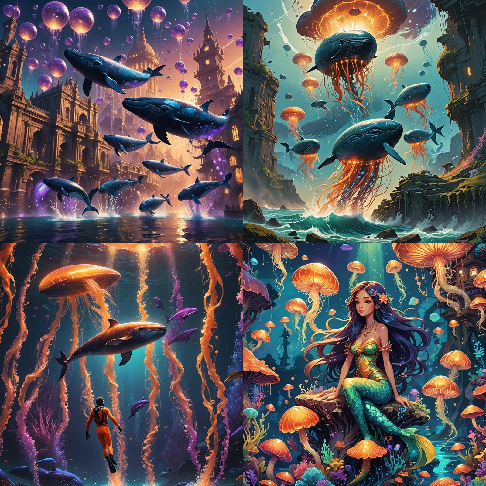 Fantastical Whale Conservation Art in Deep Color