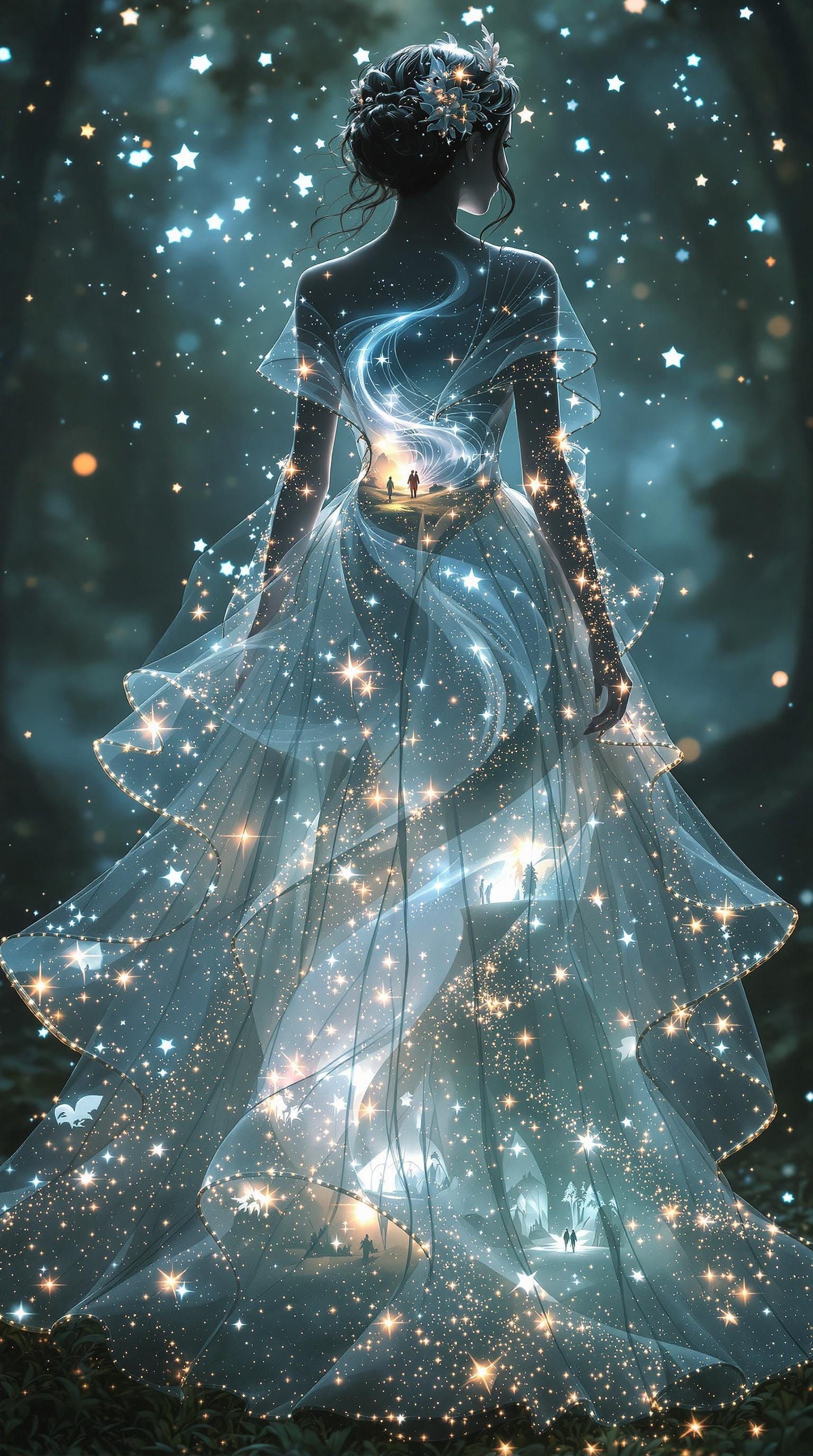 Ethereal Glass Ball Gown with Enchanted Landscape