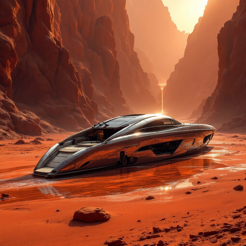 Luxury Yacht on Mars: Cinematic Sci-Fi Art
