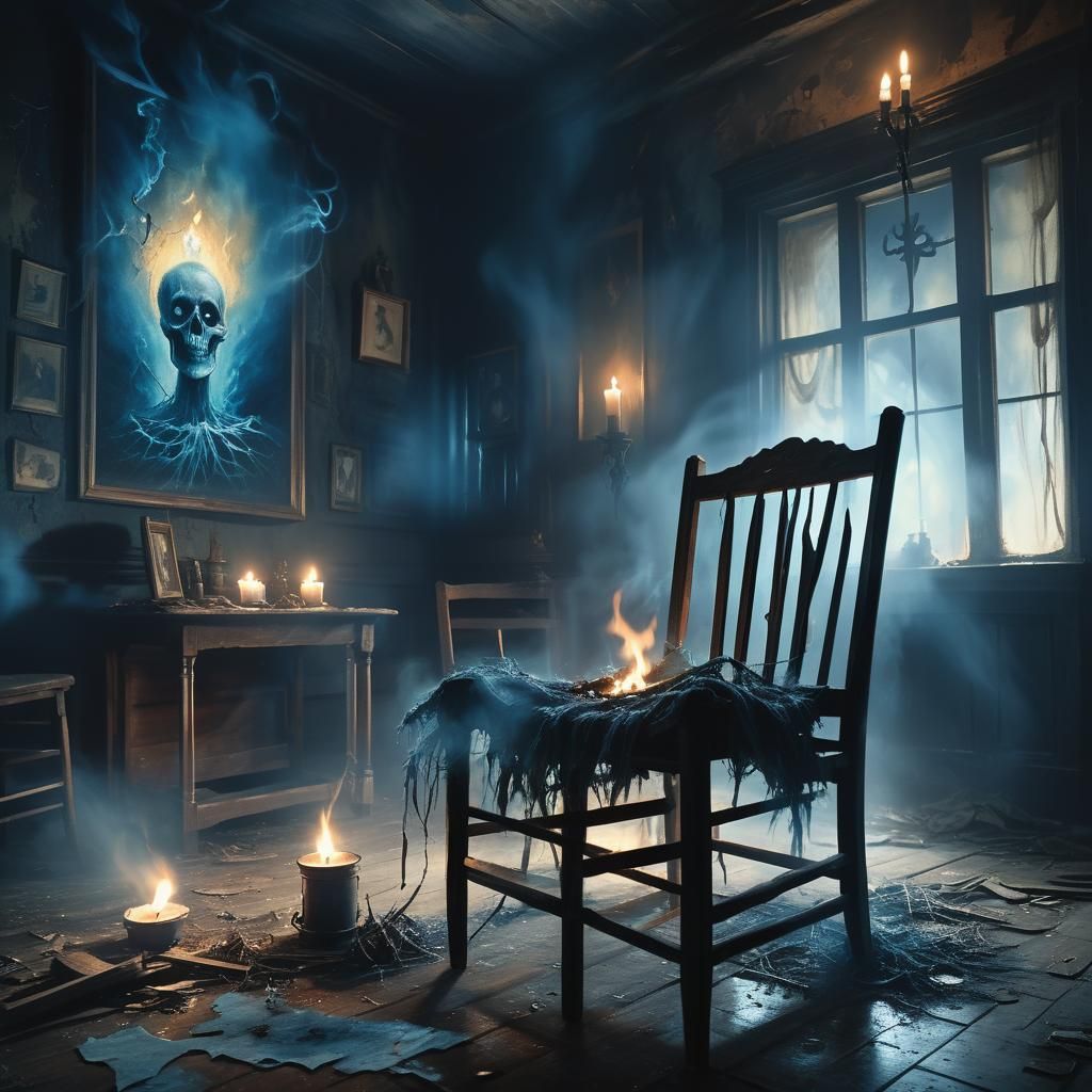 Haunted House Interior with Ghostly Apparition