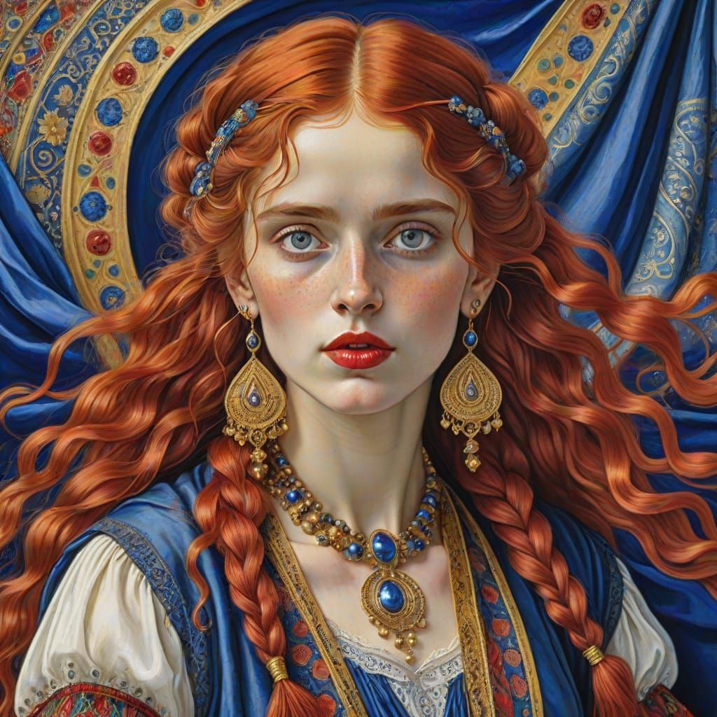 Gypsy Woman in Klimt-Inspired Pre-Raphaelite Style