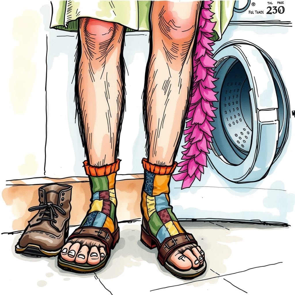 Whimsical Watercolor Sketch of Worn Legs and Clothes