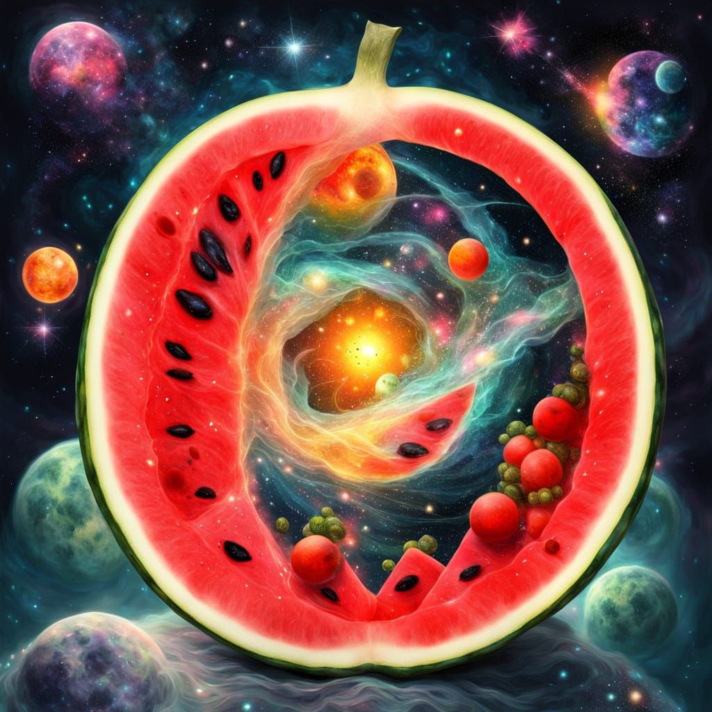 Surreal Impressionist Watermelon Universe with Nebulas