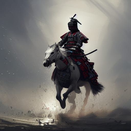 Samurai on Horseback with Japanese Castle