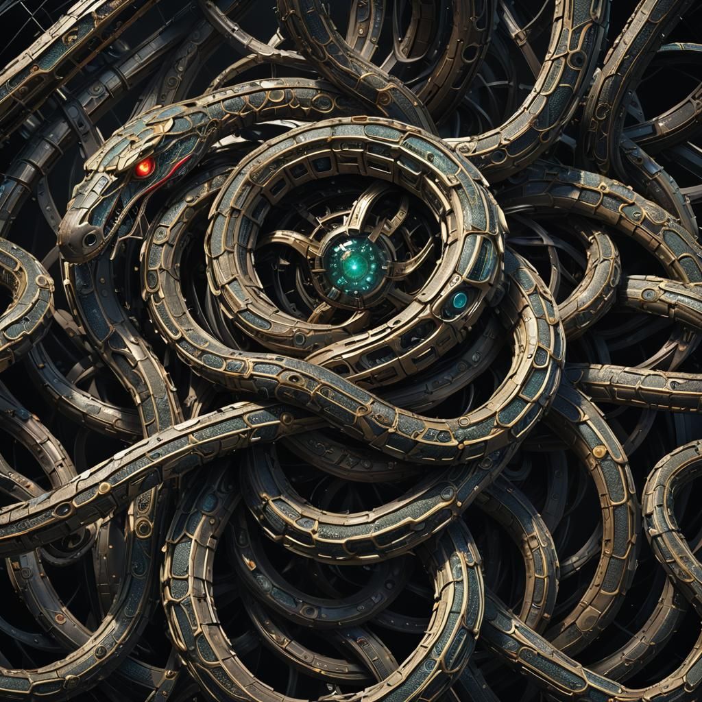 Robotic Snake Comet: Dark Fantasy Concept Art