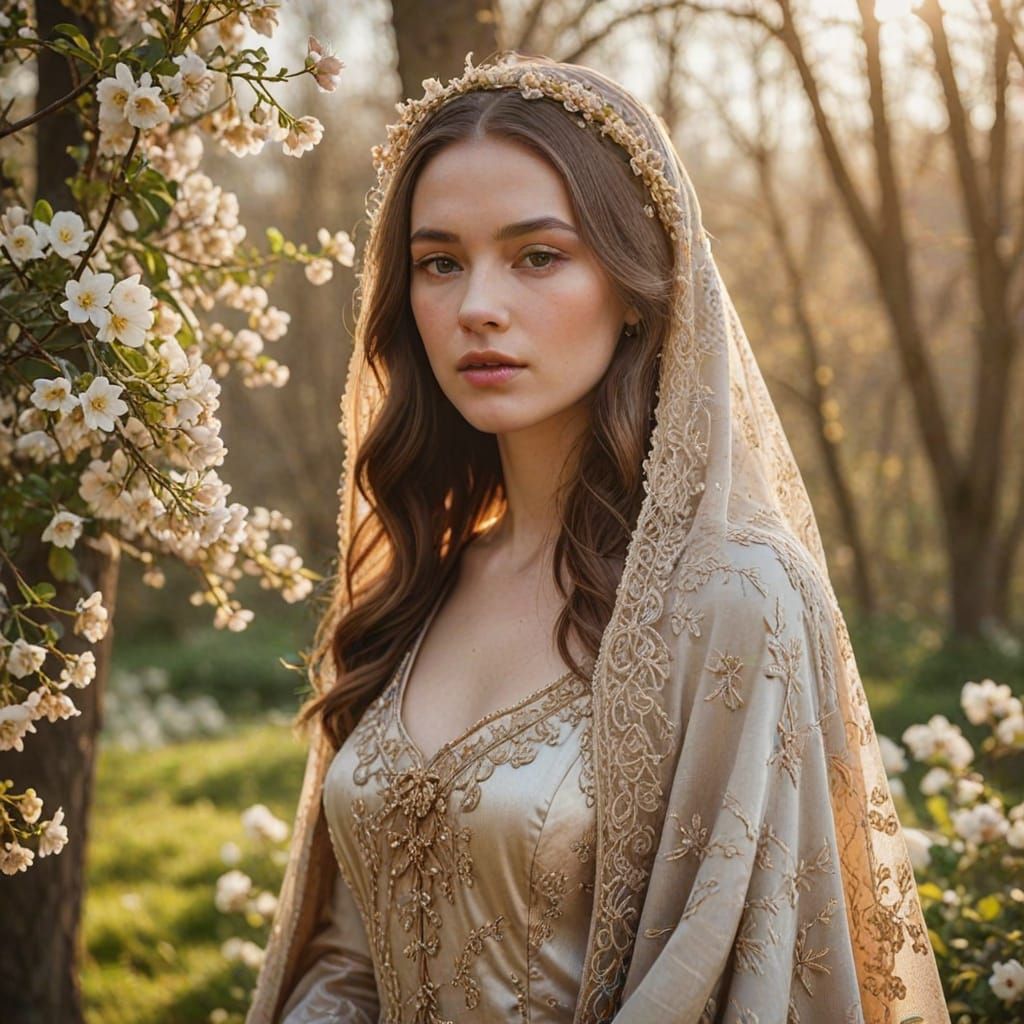 Ethereal Renaissance Maiden in Spring Bloom
