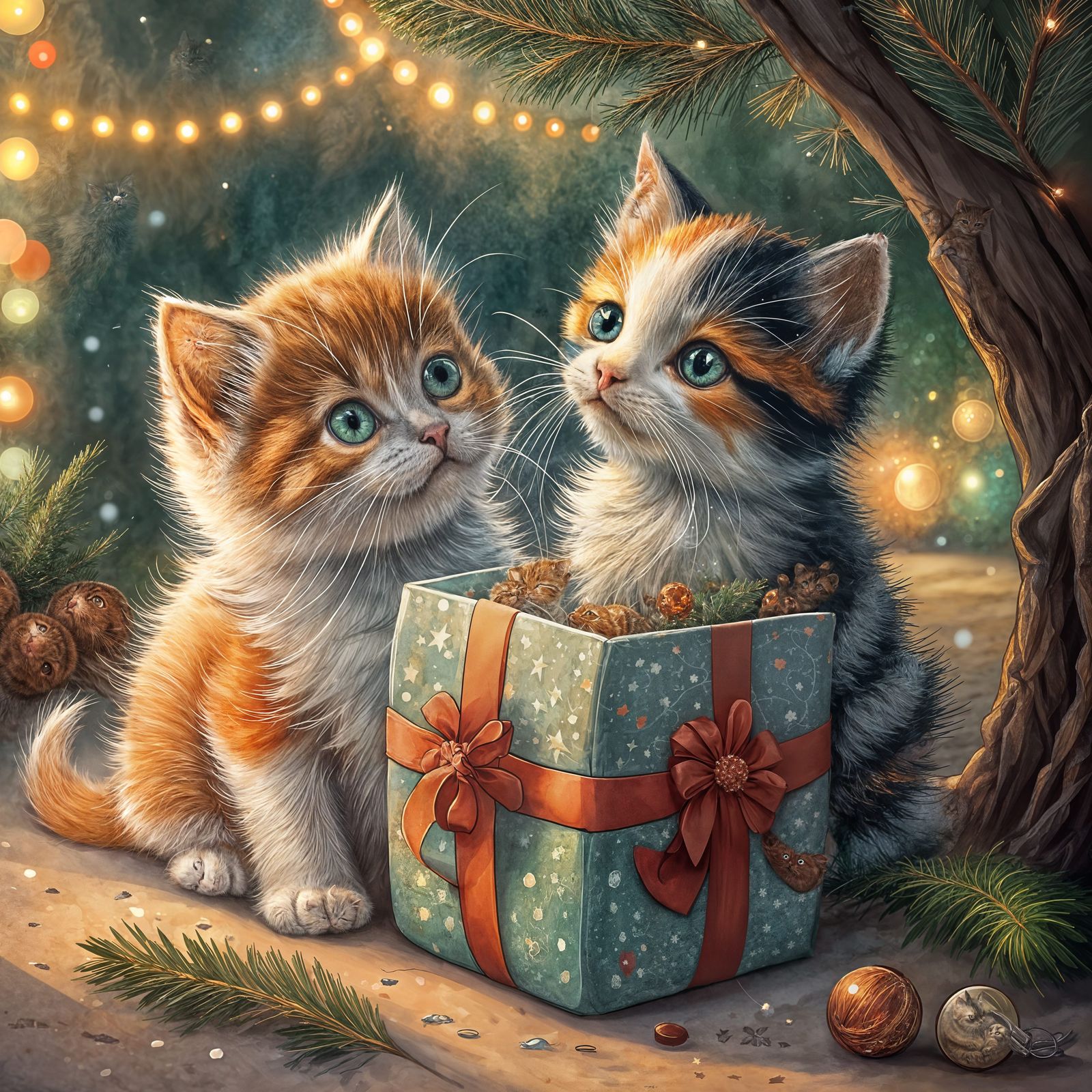 Adorable Kittens Wrapped in Christmas Joy