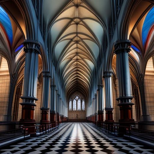 Dramatic Gothic Nave with Gargoyle Rain Spouts