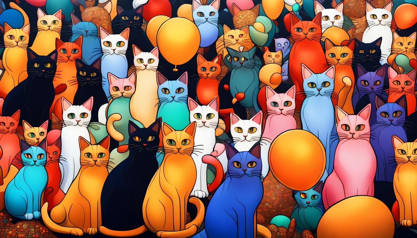 Balloon Cats in Klimt-Inspired Maximalist Style
