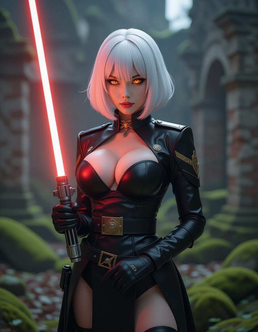 Imperial Inquisitor in Ruins with Red Lightsaber