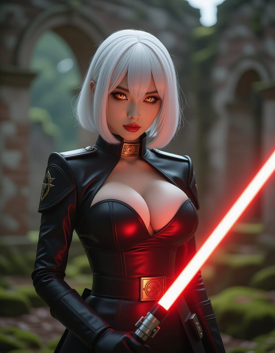 Imperial Inquisitor with Red Lightsaber in Ruins