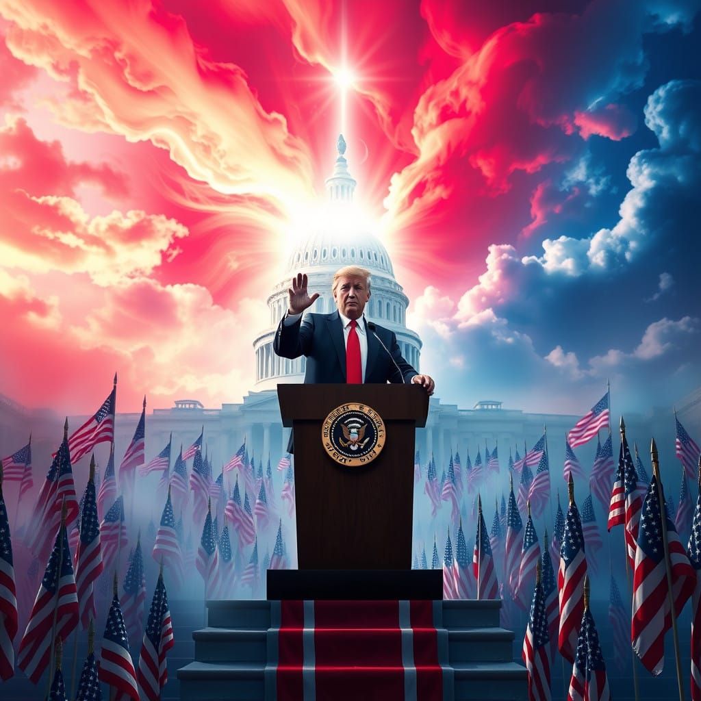 Epic Presidential Inauguration Scene in Vibrant, Fantastical...