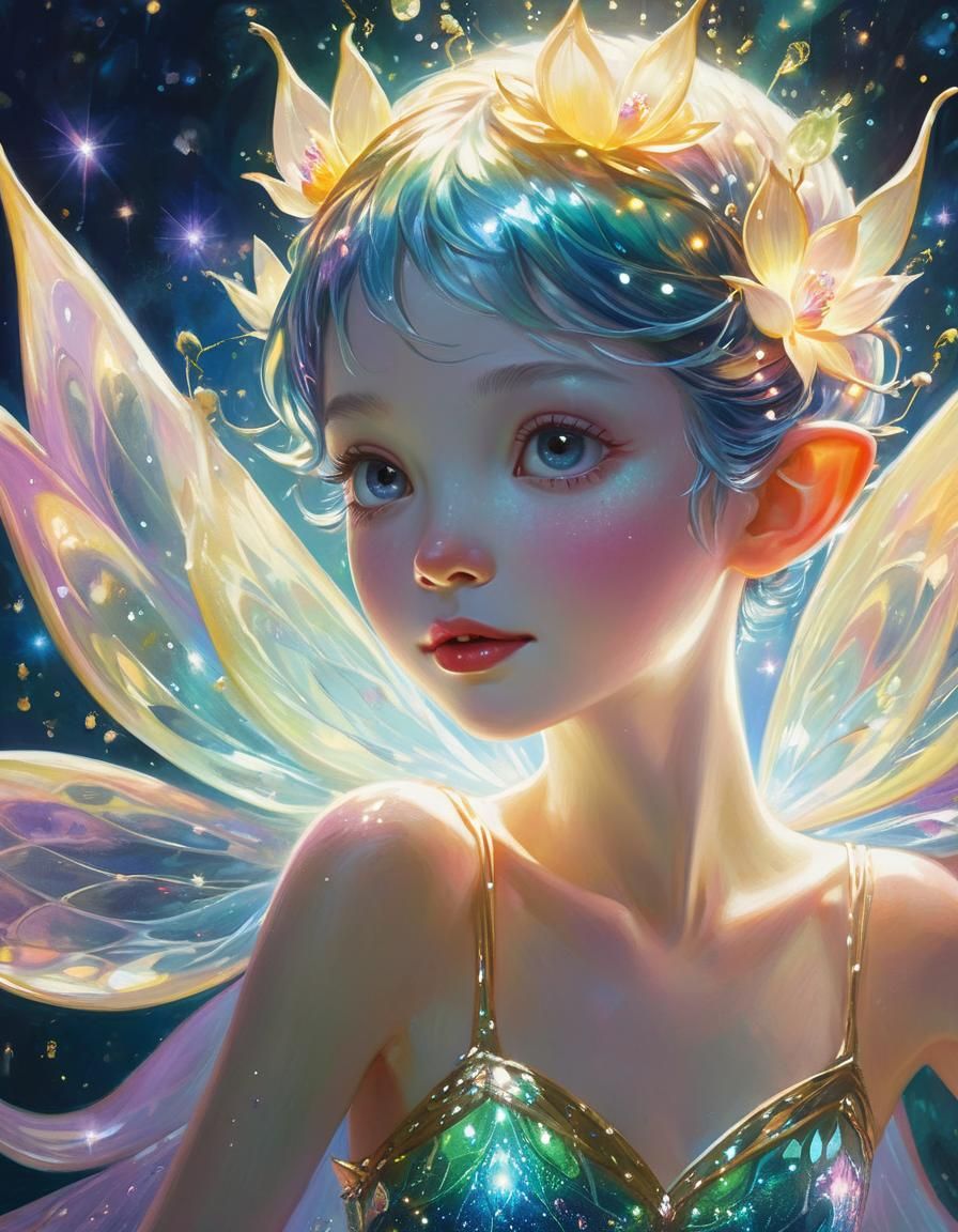 Glowing Pixie Fairy in Luminous Lotus Flower