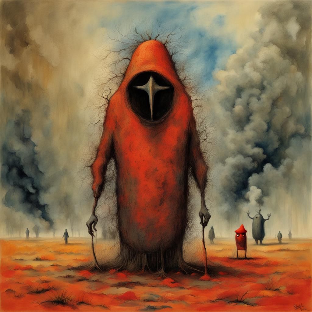 Sinister Sack Man in Gouache Watercolor Style