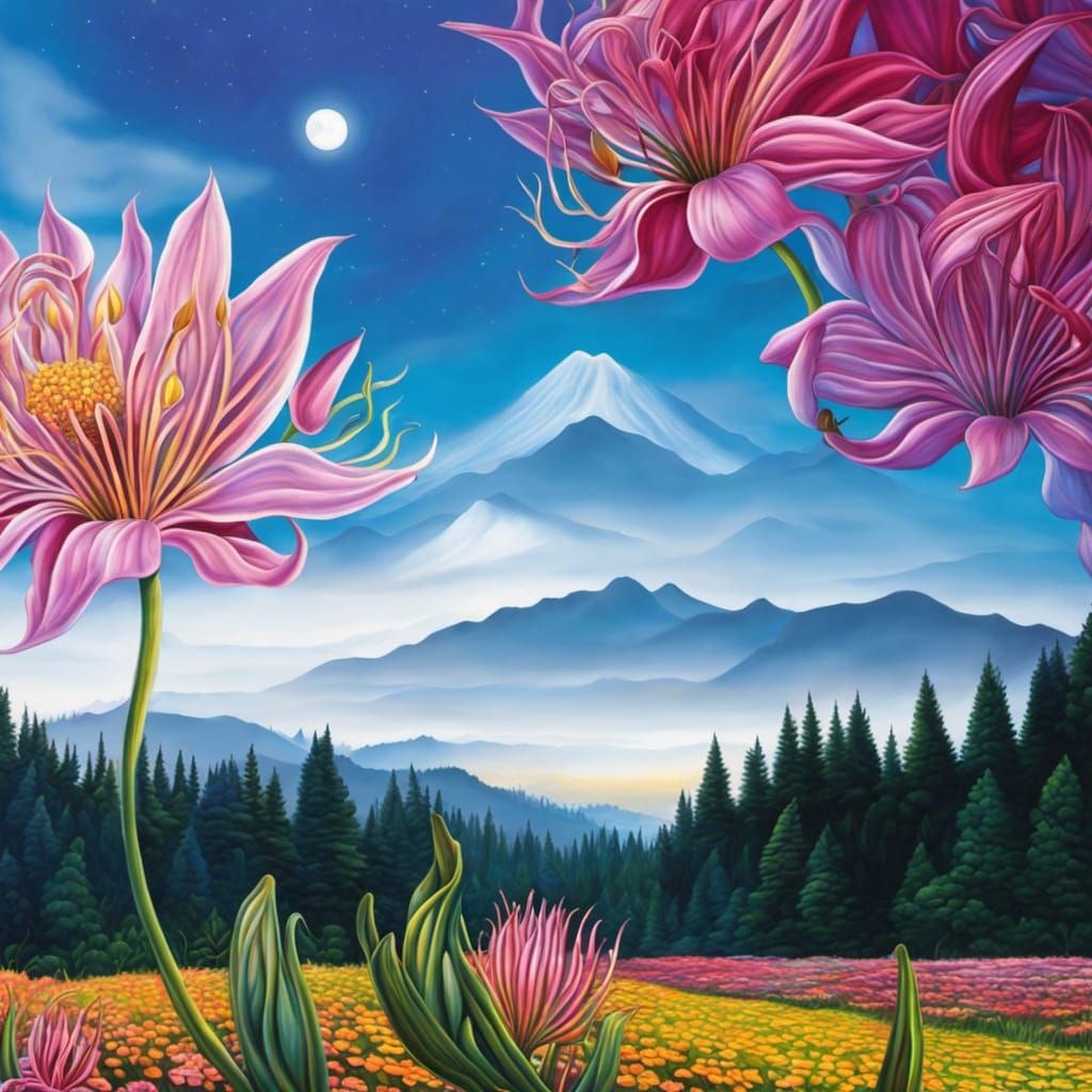 Psychedelic Flower Landscape in Visionary Art Style
