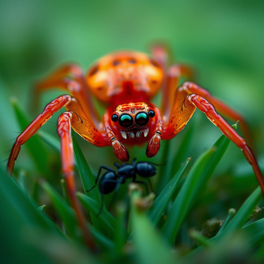 Red Spider and Black Ant Macro Photography