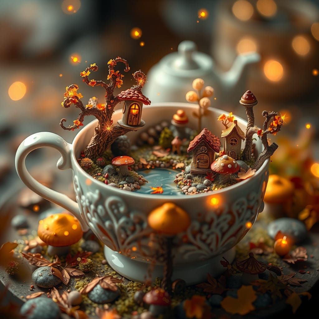 Autumn Fantasy World Inside a Tea Cup
