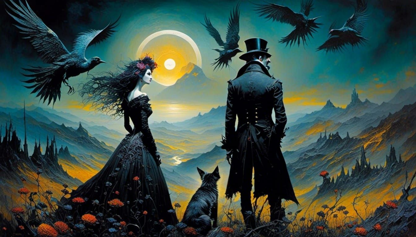 Elderly Man and Latina Embrace at Sunset: Impasto Painting