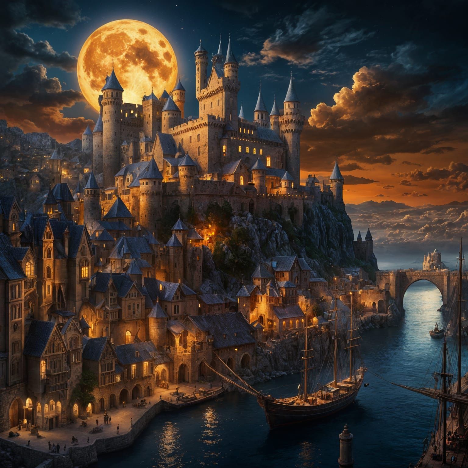 nafpactos. full moon.port and castle