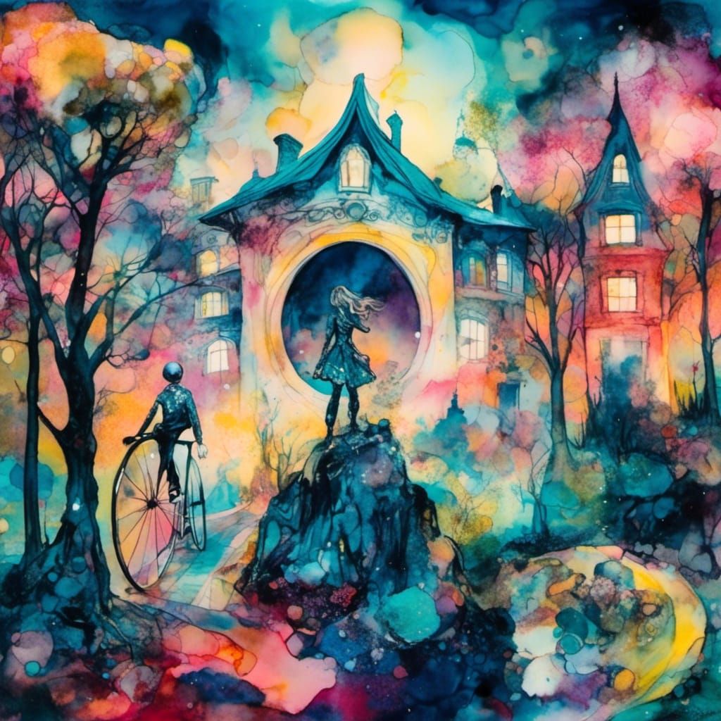 Surreal Dreamwalking Figure in Alcohol Ink Painting