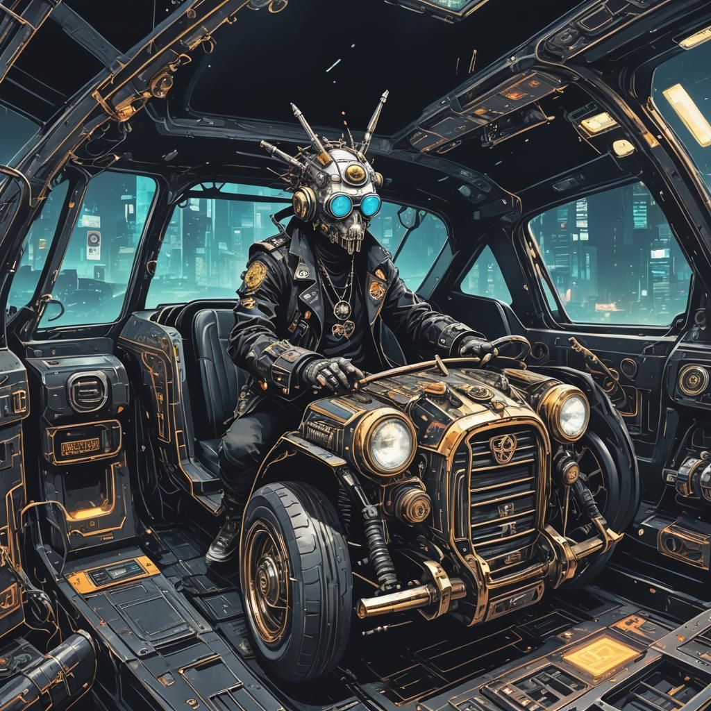 Cyberpunk Badman in a Custom Car