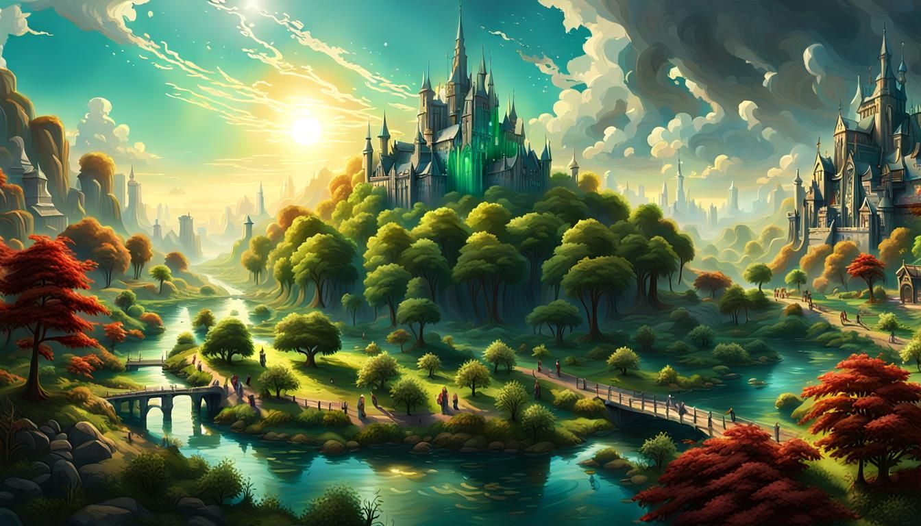 Enchanted City Concept Art in Dark Fantasy Style