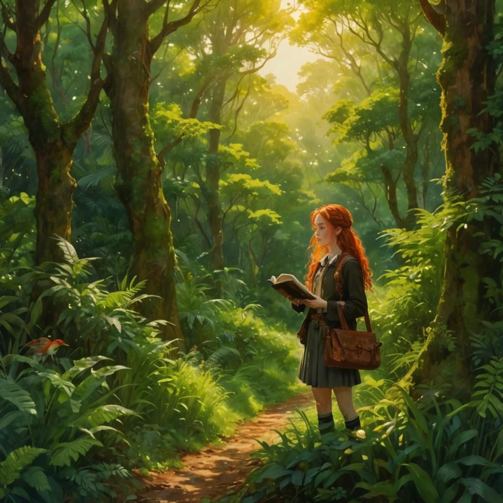 Woman Birdwatcher in Impressionist Watercolor Style