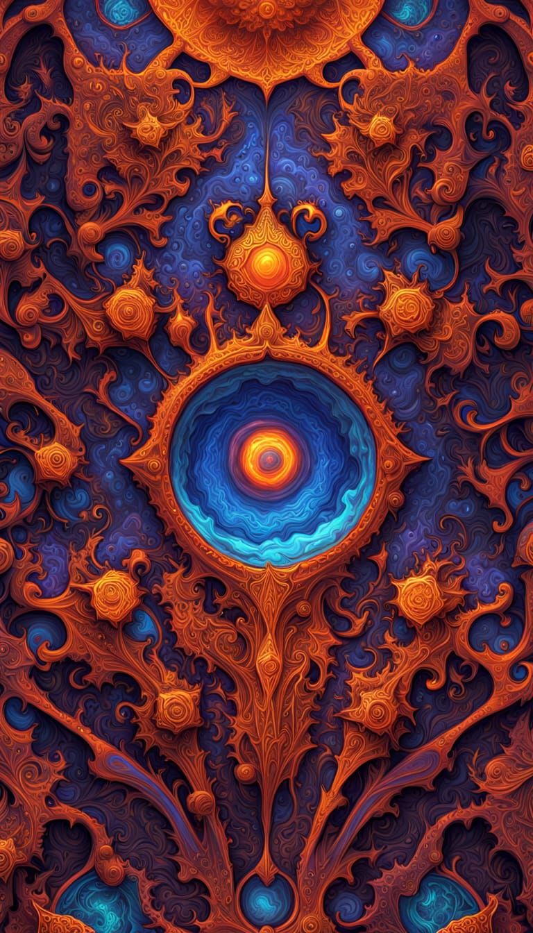 Goldstone Slab with Psychedelic Glyphs in Airbrush Style