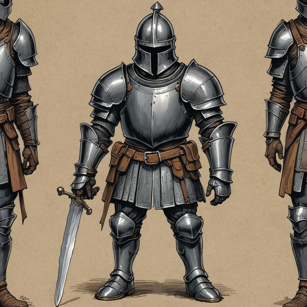 Stylized Knight with Ribbed Gloves in Hand-Drawn Style