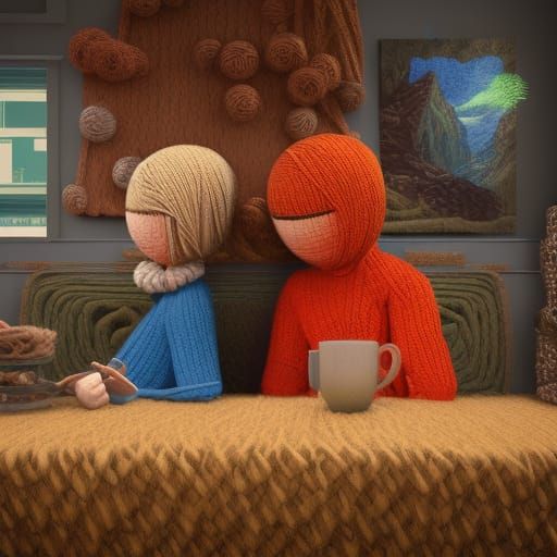 Yarn People in Yarn Cafe: Fantasy Concept Art