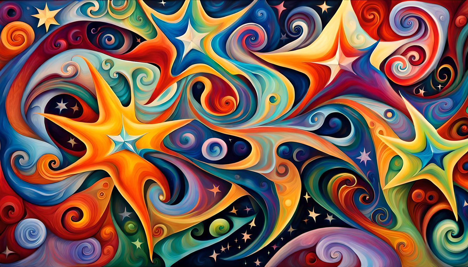 Iridescent Stars Dancing in Cosmic Maelstrom as Impasto Pain...