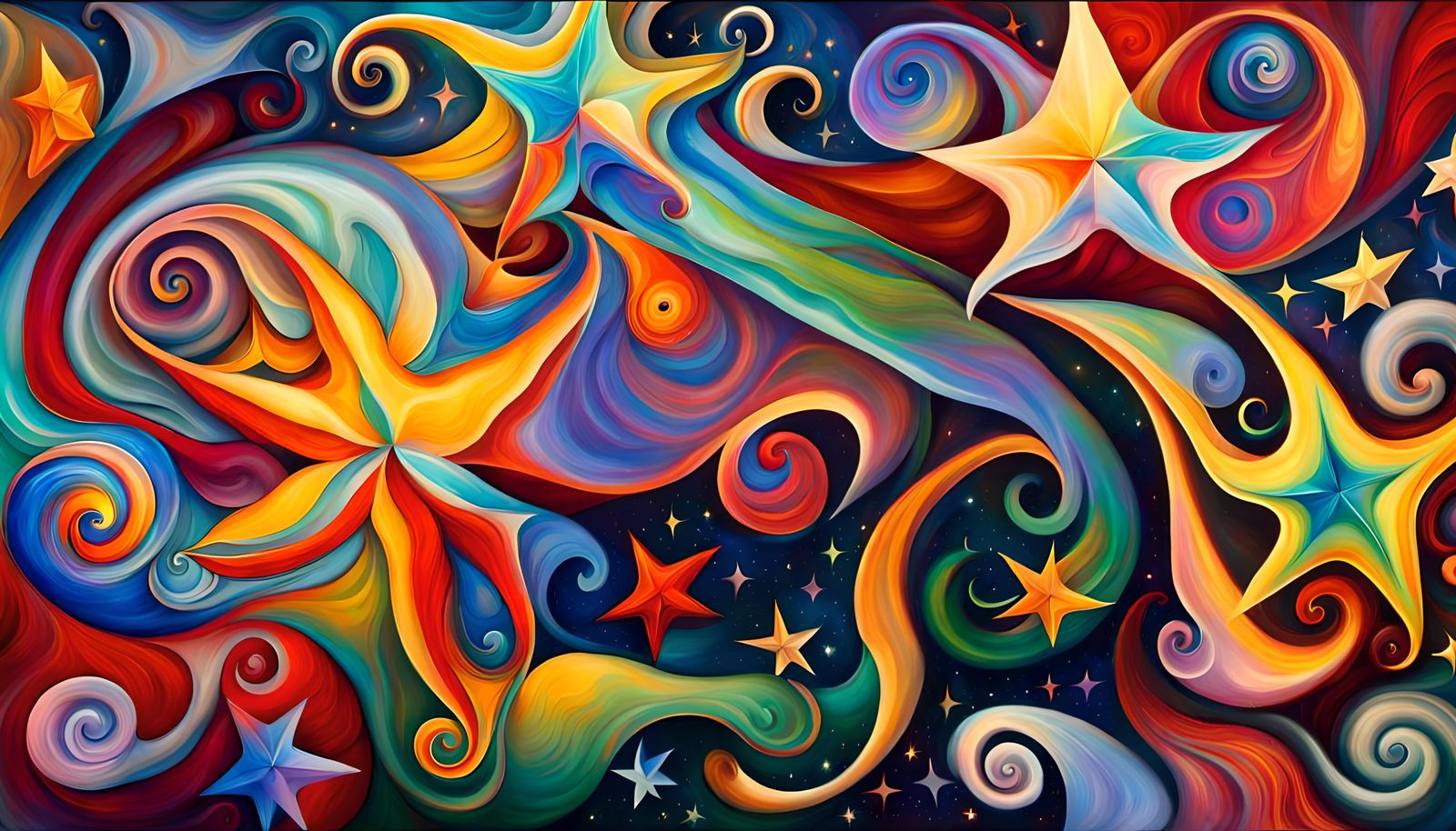 Iridescent Stars Dancing in Cosmic Impasto Painting