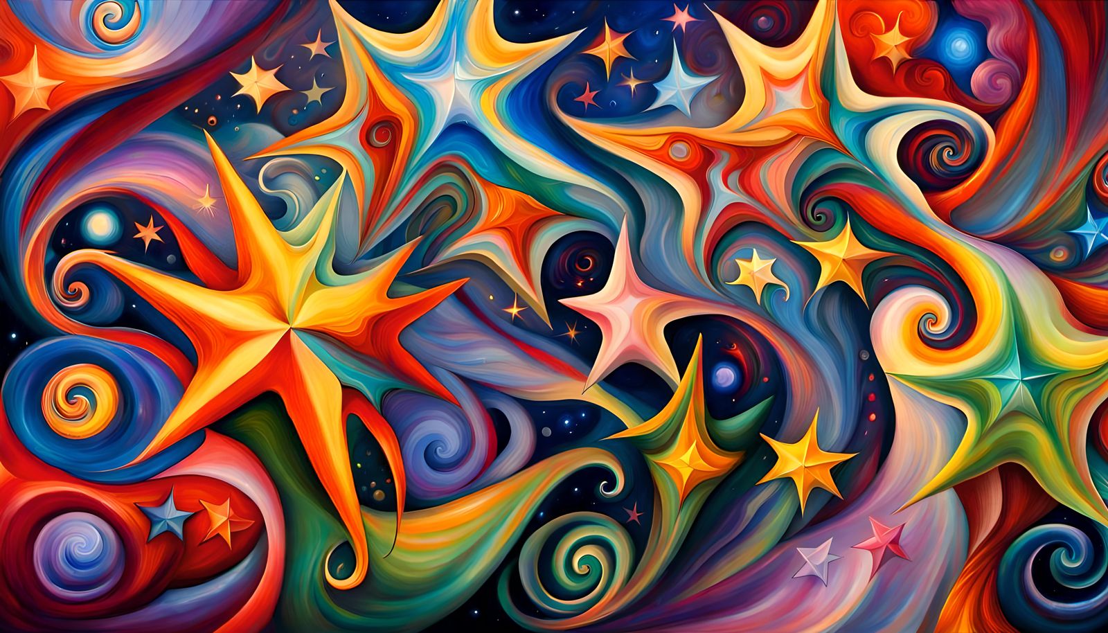 Iridescent Stars Dance in Cosmic Oil Painting