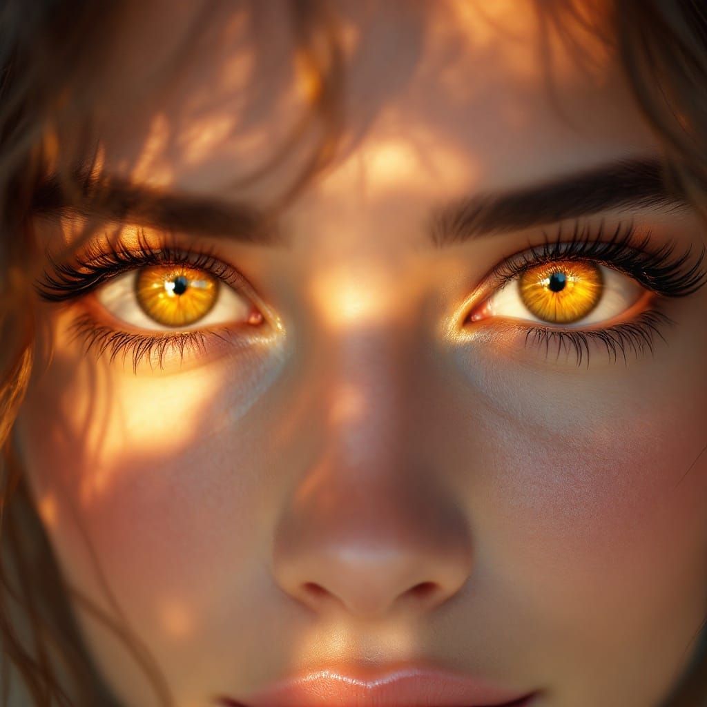 Golden Amber Eyes: Photorealistic Close-Up Portrait