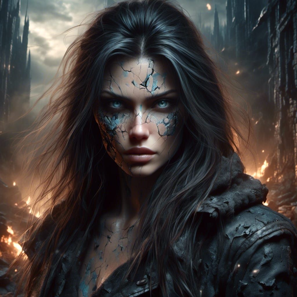 Brunette Woman in Sinister Fantasy, Hyperrealistic Style