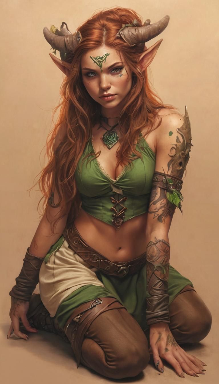 Elf Druid with Bear Companion in Woodland Scene