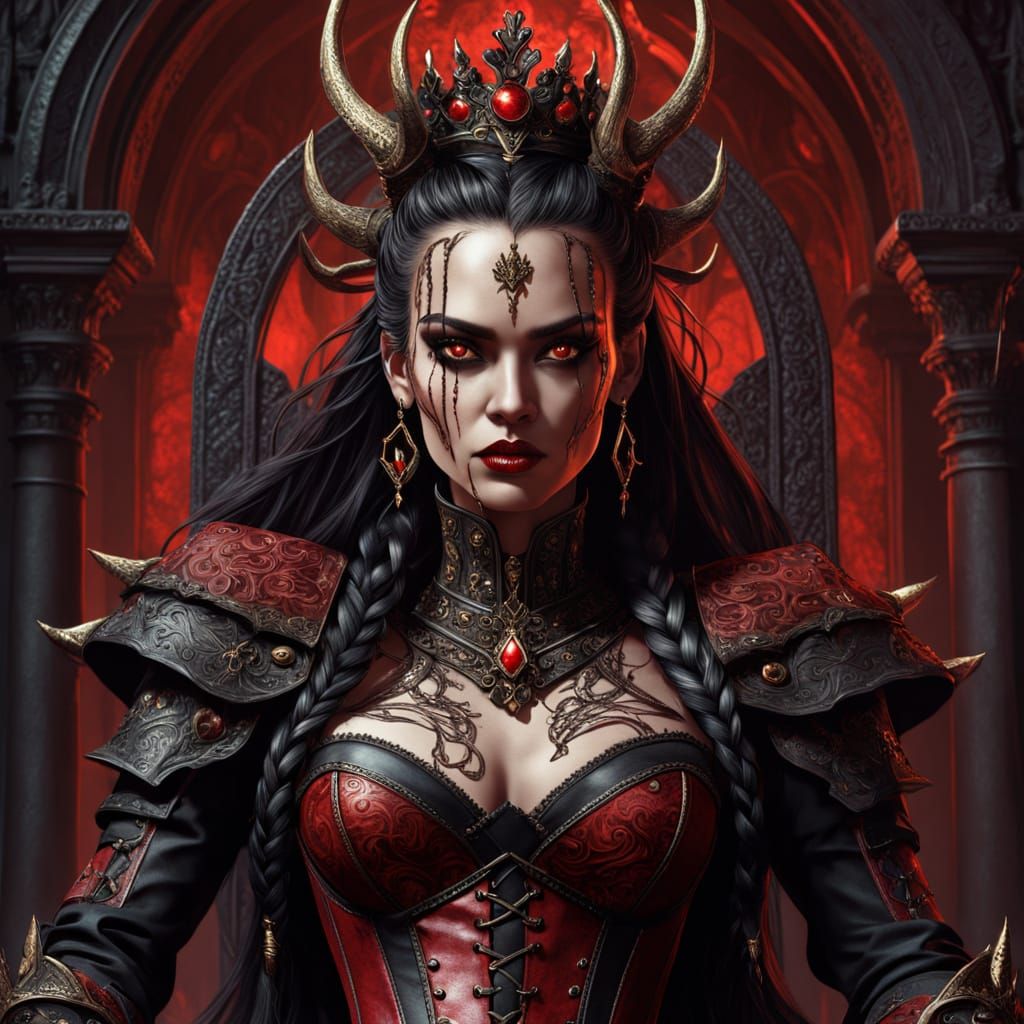 Dark Fantasy Queen with Antler Crown on Throne
