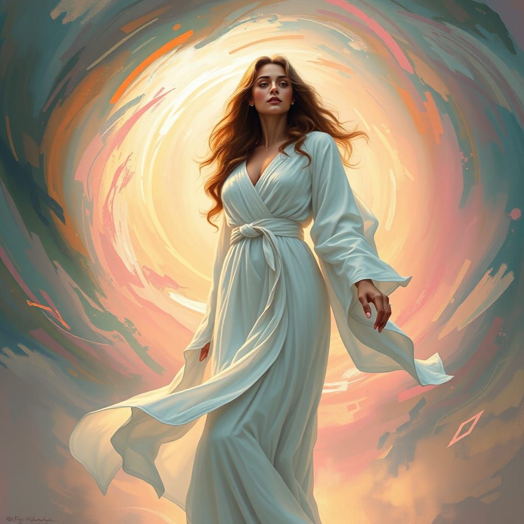 Woman in Vortex: Airbrush Art with Ethereal Lighting