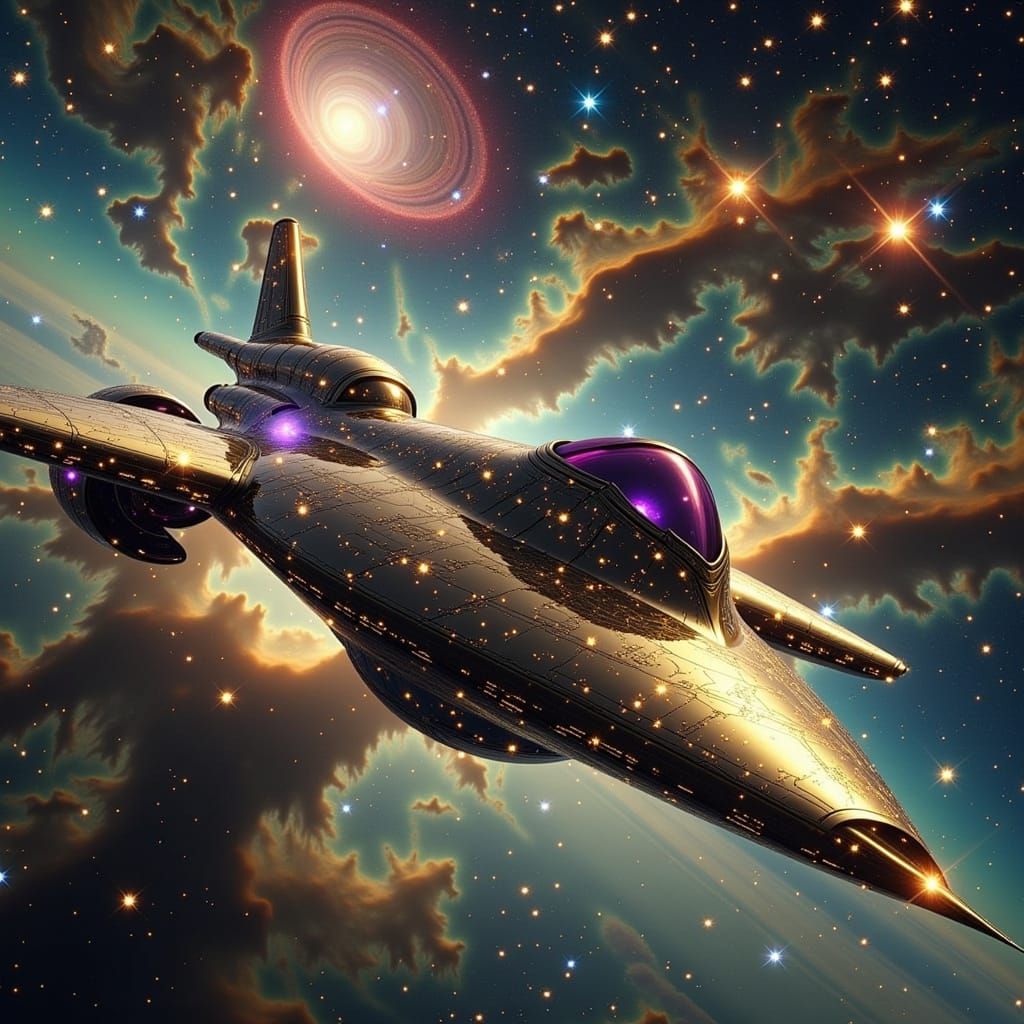 Futuristic Spacecraft Soaring Through a Neon Nebula