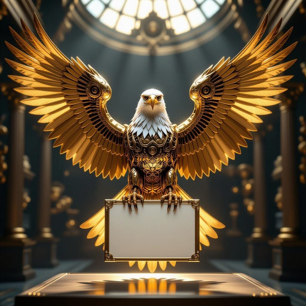 Golden Mechanical Eagle with Silver Badge in Claws
