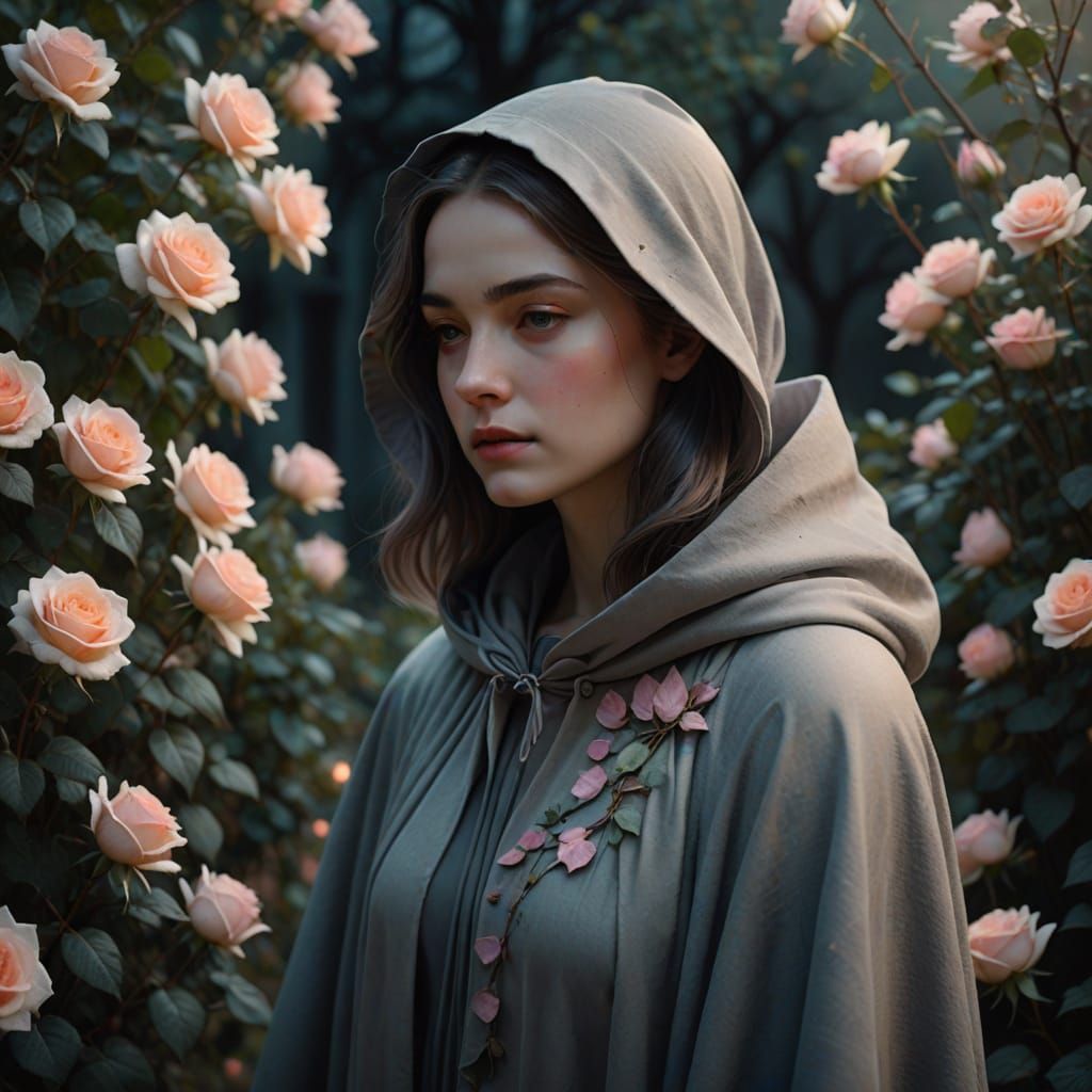 Lady in Moonlit Garden of Dreams