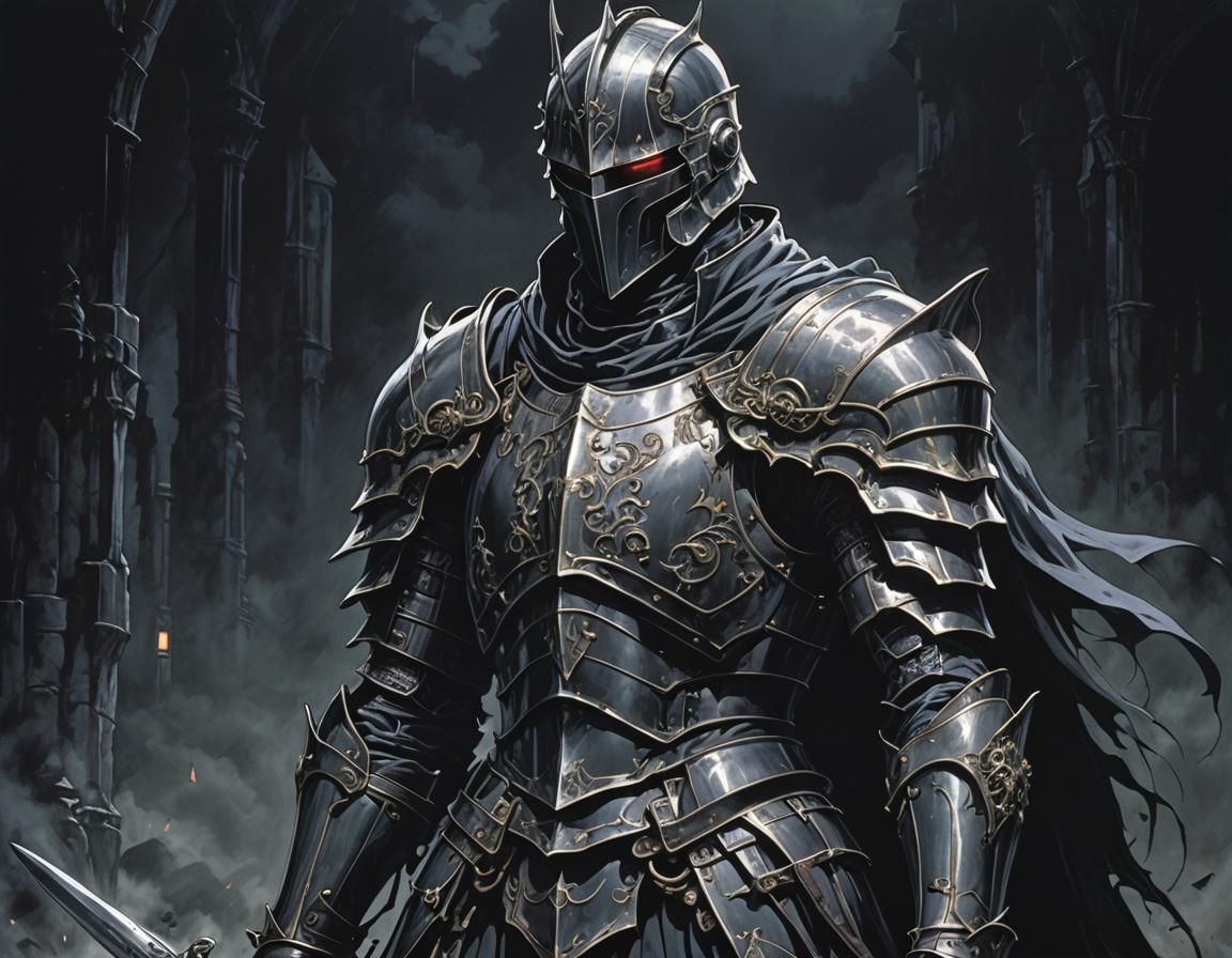 Dark Fantasy Gothic Knight in 90s Anime Style