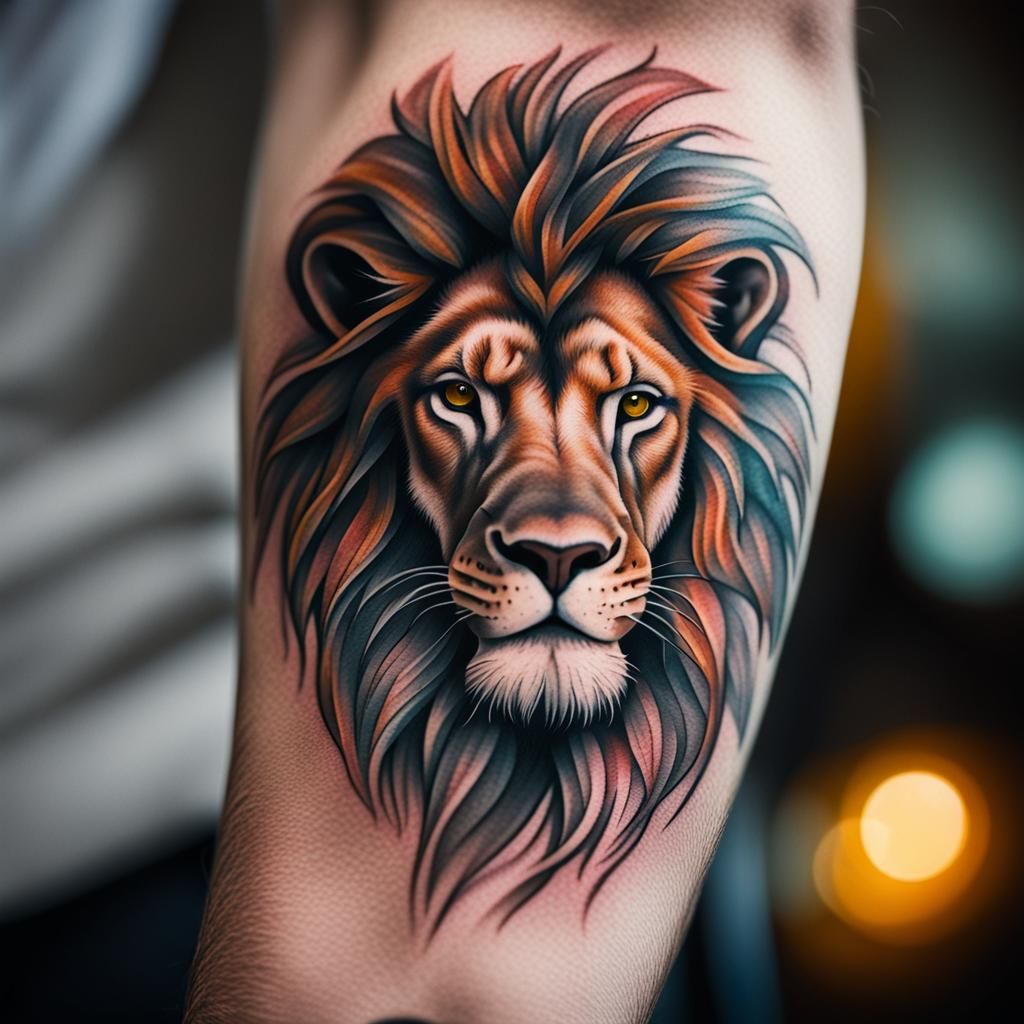 Detailed Lion Tattoo in Professional Photography Style