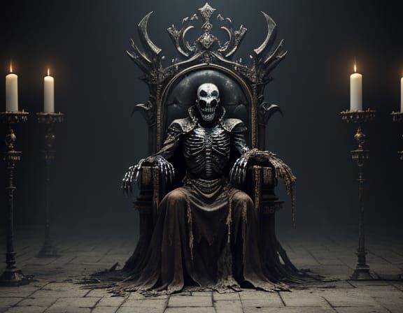 Skeleton King's Macabre Feast on Decaying Throne