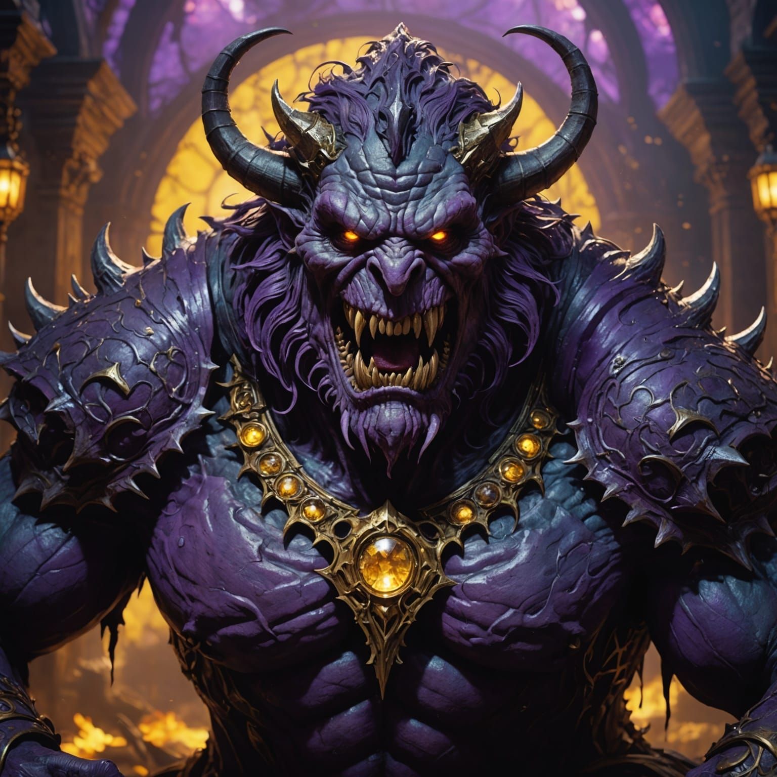 Hyperdetailed Scary Monster Grimace in Dark Fantasy Style