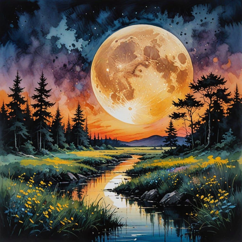 Expressive Summer Landscape in Vibrant Watercolor Style