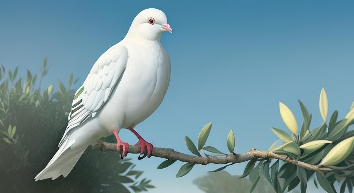 Dove in Olive Tree, Surreal Hyperrealistic Style