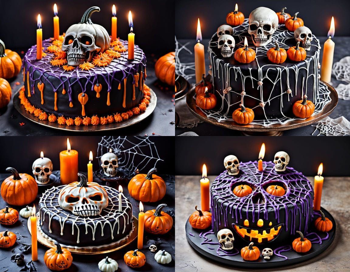 Spooky Witches Birthday Cake with Pumpkin Skulls and Cobwebs